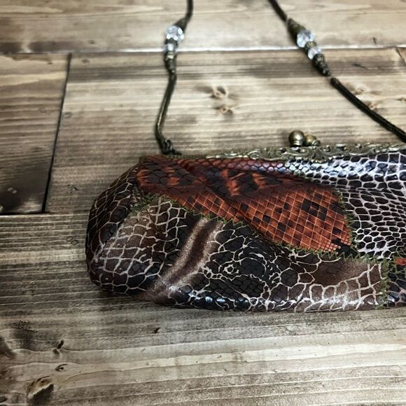 Handmade clutch from India snake print chain strap beaded boho - Picture 3 of 6